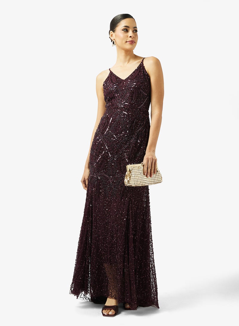 بيوت فستان ماكسي مزين بياقة على شكل حرف - Image 4